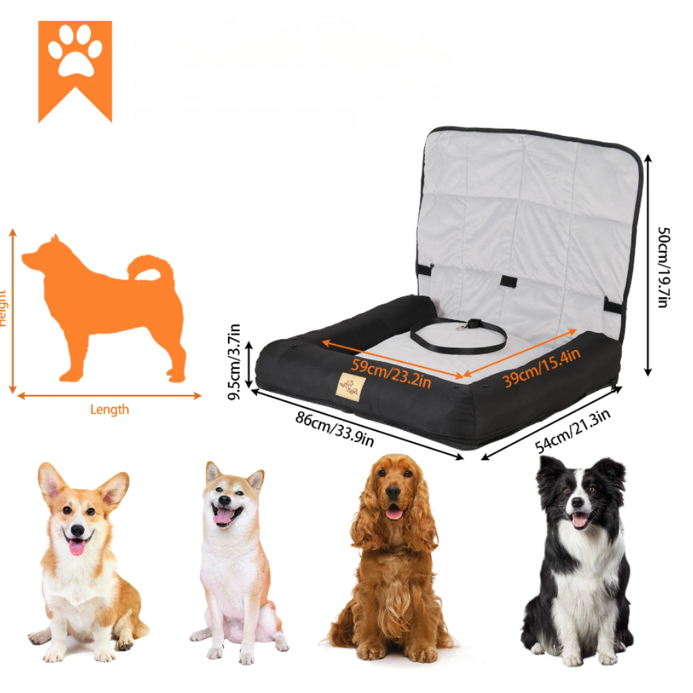 Car Seat Bed Waterproof Pet Cushion Mat with Removable Cover and Safety Belt