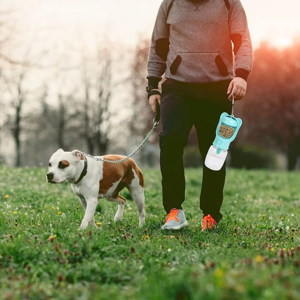 2 in 1 Dog Water Bottle with Food Container and Leak Proof Travel Dispenser